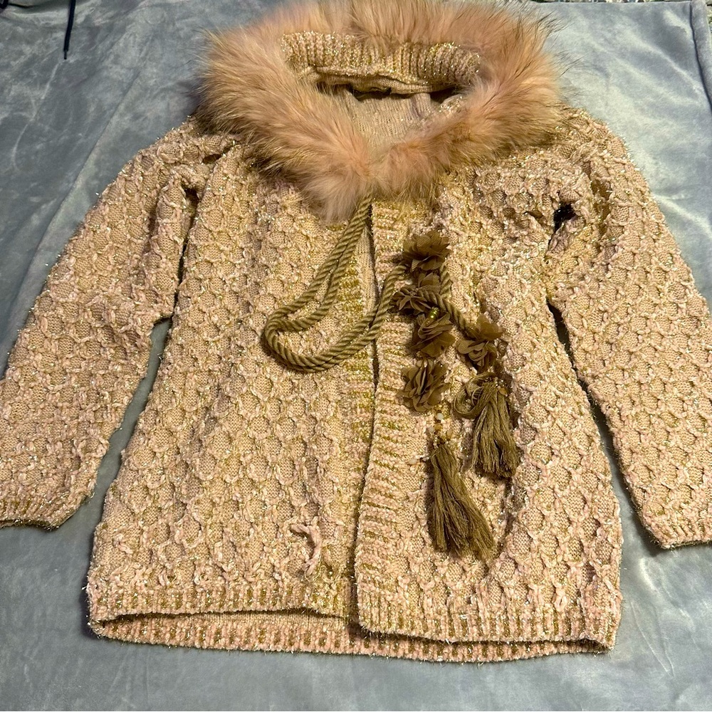 💛🩷Gorgeous Rose Gold PINK Cable. knit. cardigan 💛🤎